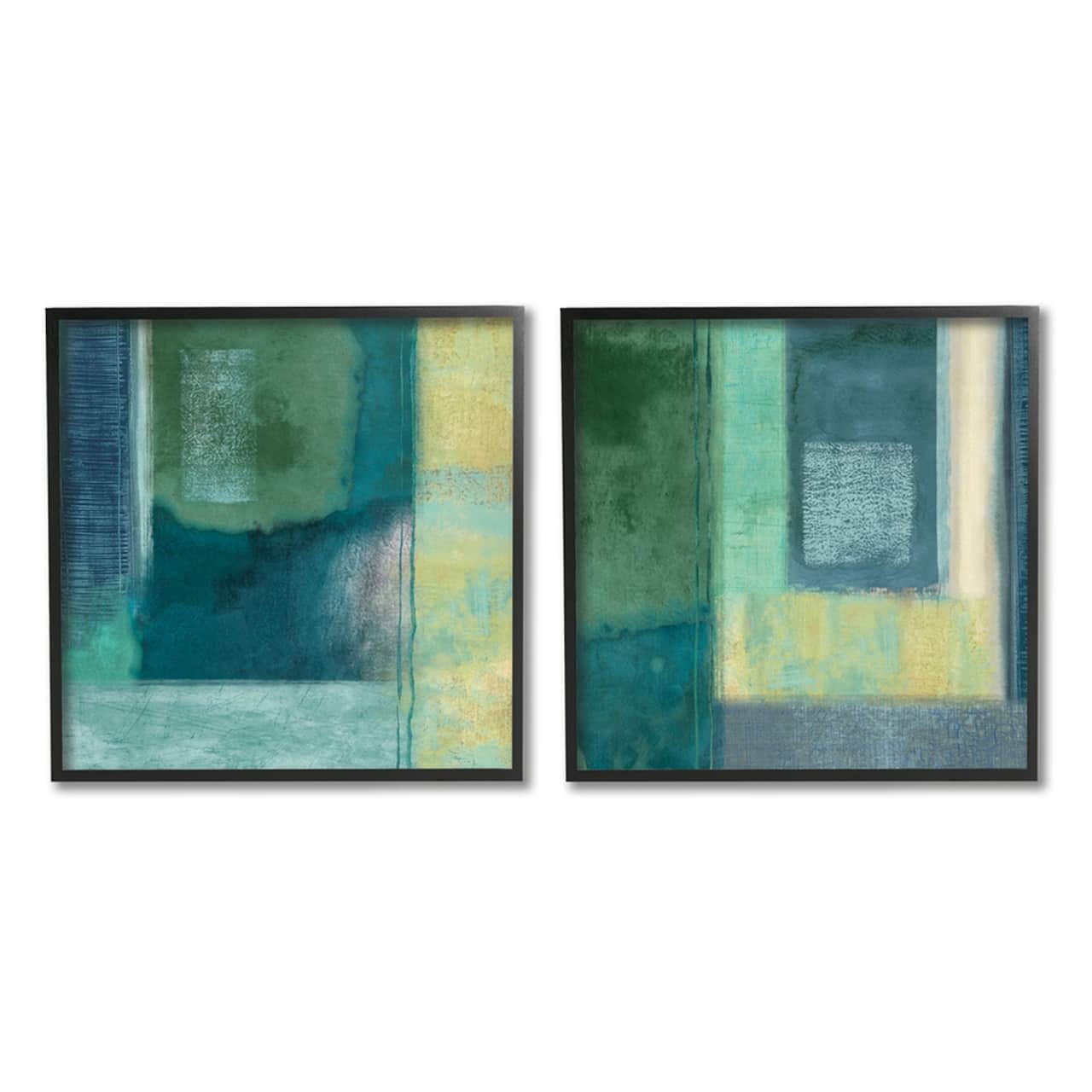 Stupell Industries Blue, Green, & Yellow Asymmetric Abstract Shapes Framed Wall Art Set